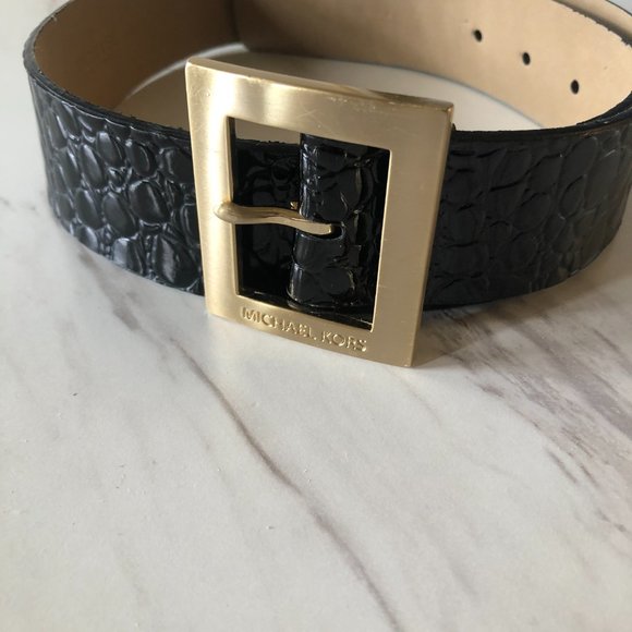 Michael Kors Black Leatherette Women\'s Belt Size Small 34 Inches Long